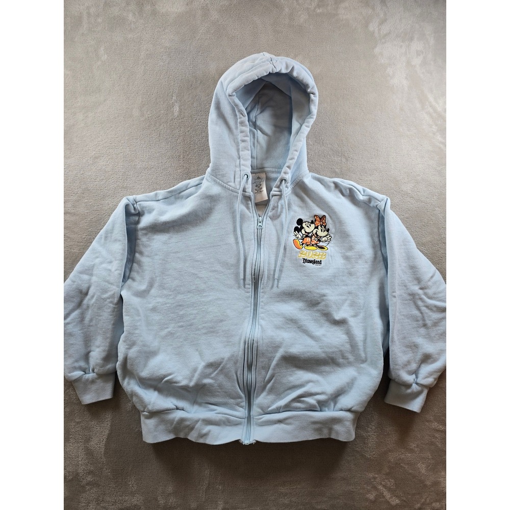 Disneyland Hoodie Sweatshirt Womens L Blue Full Zip Cropped 2023‎ Mickey Minnie